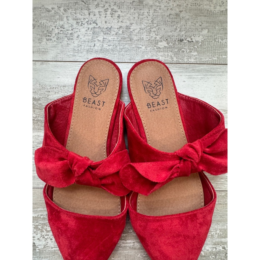 Beast Fashion Maisy Bow Mule Coquette Balletcore Women's 6 Red Pointed Toe Flat - Picture 3 of 10